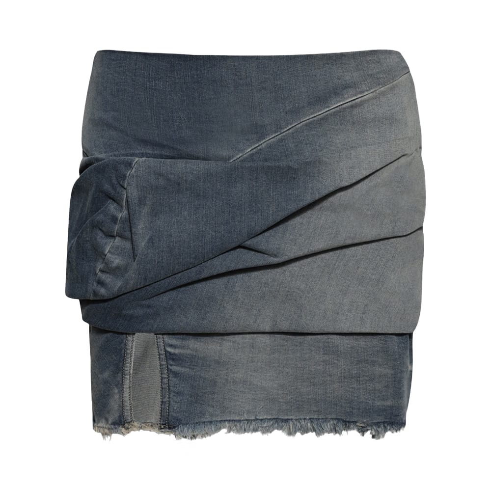 Rick Owens DRKSHDW Drape Denim Mini Skirt Washed Indigo