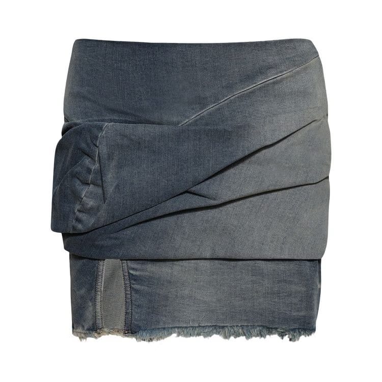 Rick Owens DRKSHDW Drape Denim Mini Skirt Washed Indigo