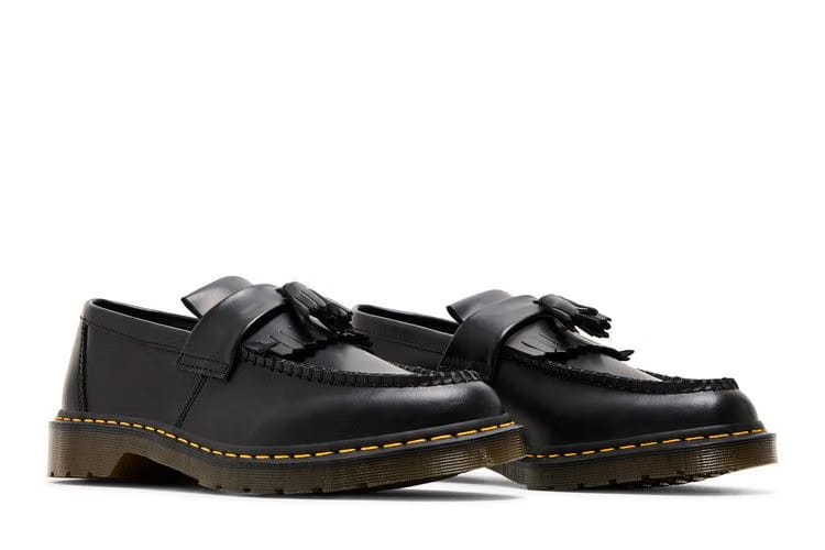 Dr. Martens Adrian Yellow Stitch Leather Tassel Loafer Black