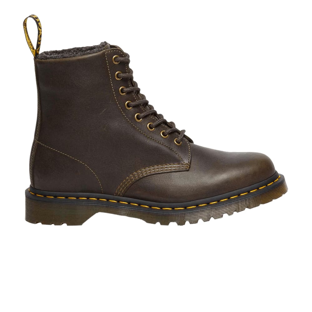 Dr. Martens 1460 Faux Fur Lined Grizzly Leather Lace Up Boot Olive