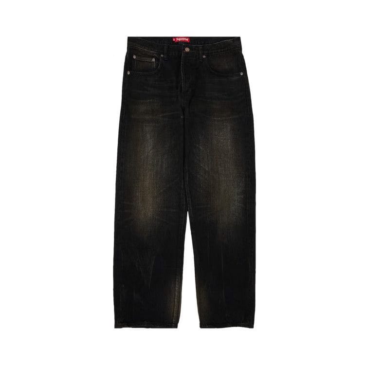 Supreme Distressed Loose Fit Selvedge Jean Washed Black