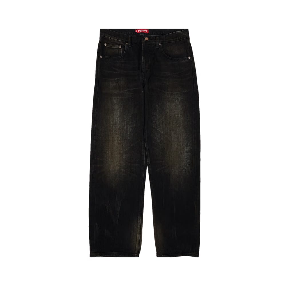 Supreme Distressed Loose Fit Selvedge Jean Washed Black
