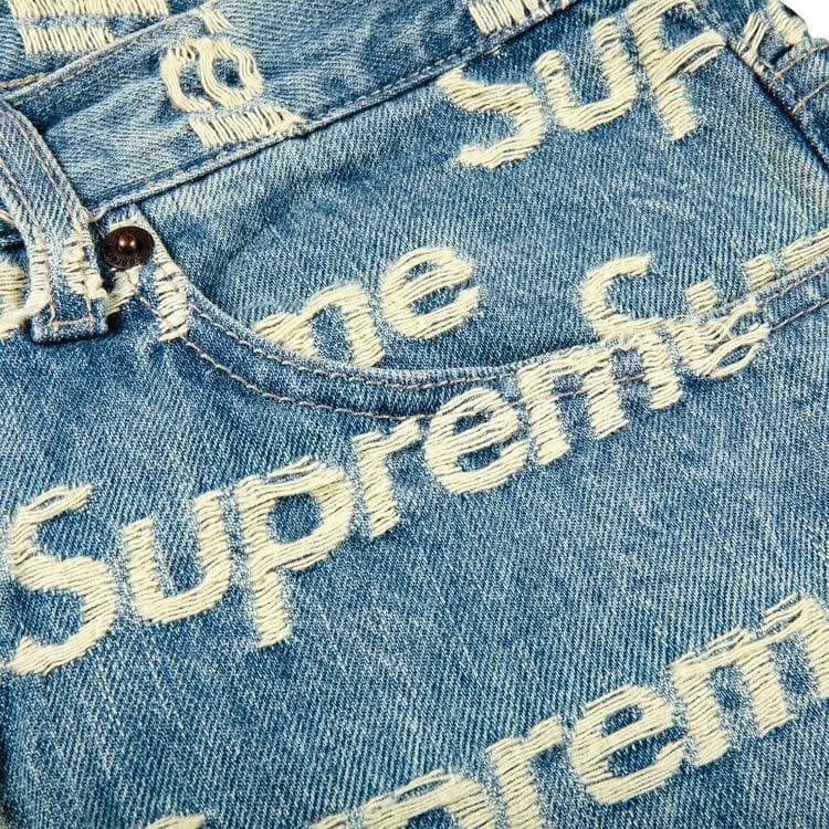 Supreme Frayed Logos Regualr Jean Blue