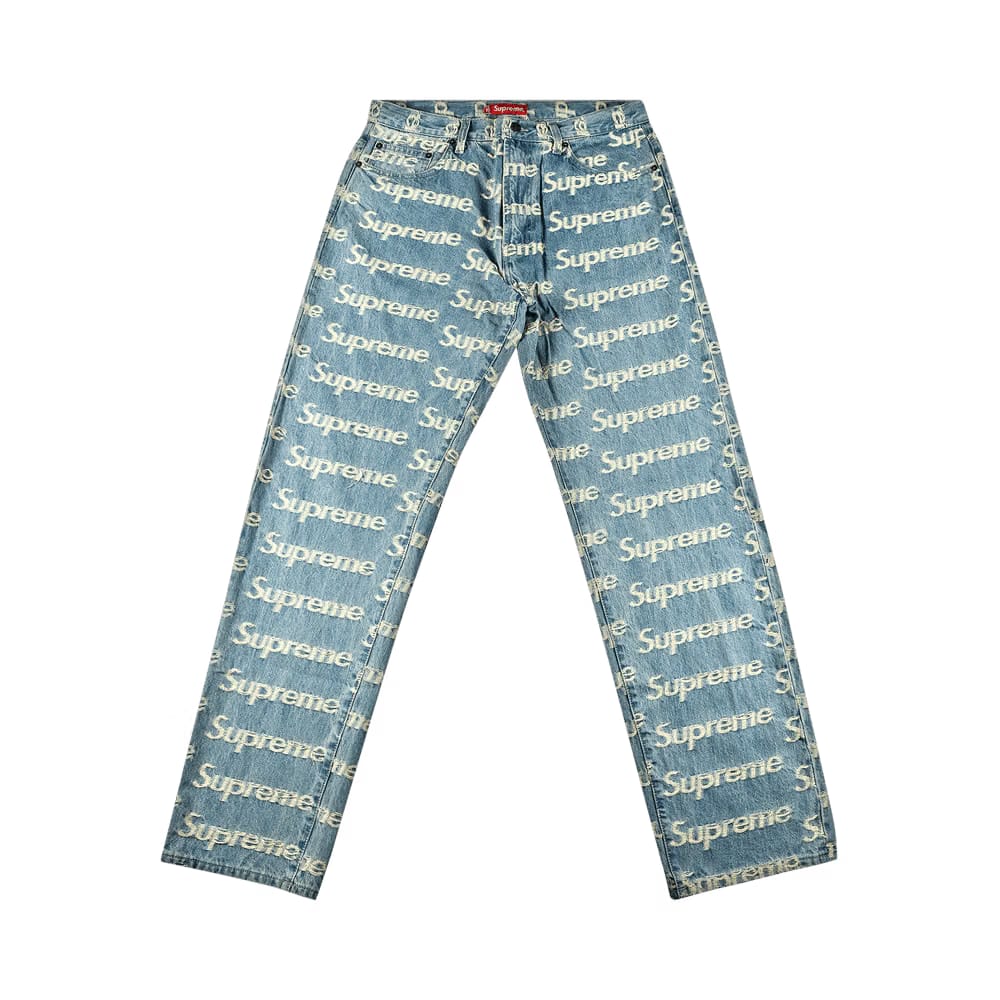 Supreme Frayed Logos Regualr Jean Blue
