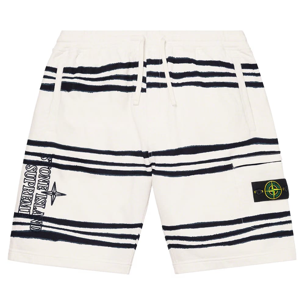 Supreme x Stone Island Warp Stripe Sweatshort White