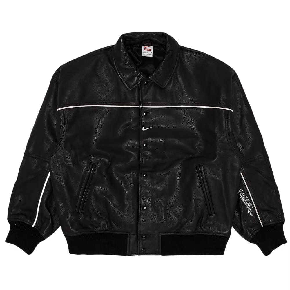 Supreme x Nike Leather Varsity Jacket Black