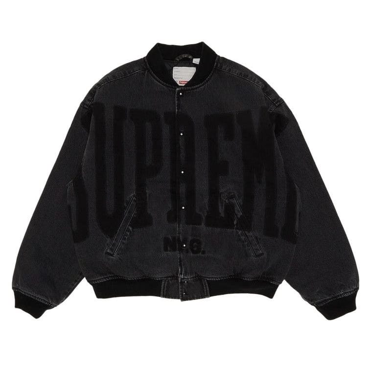 Supreme Washed Knockout Denim Varsity Jacket Washed Black