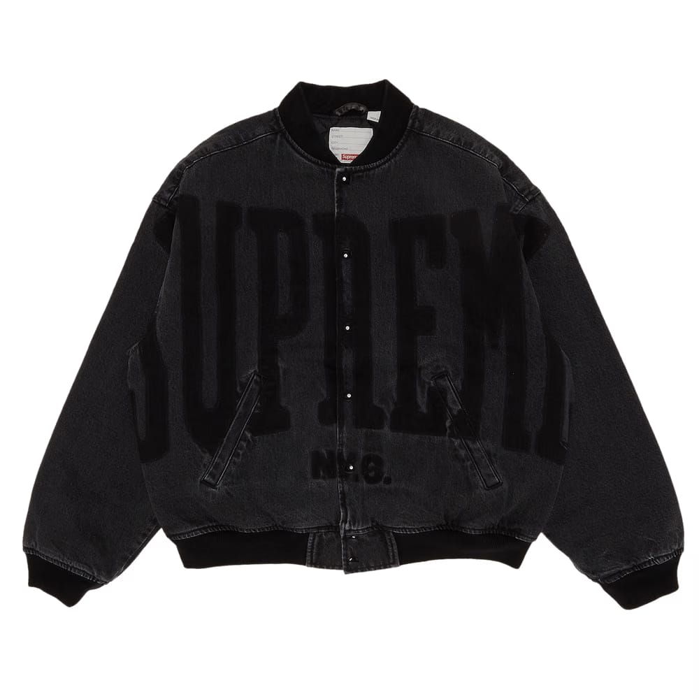 Supreme Washed Knockout Denim Varsity Jacket Washed Black