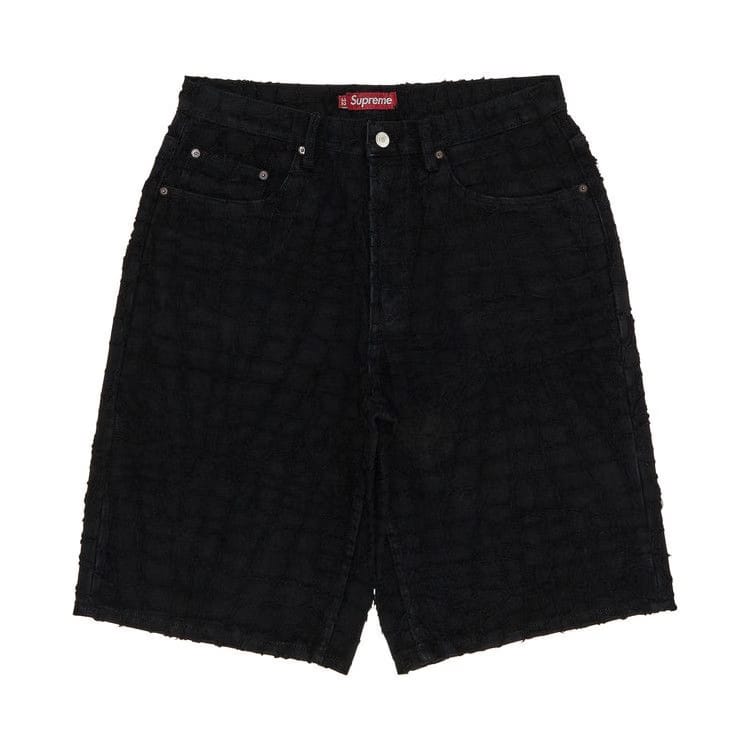 Supreme Frayed Croc Baggy Denim Shorts Black