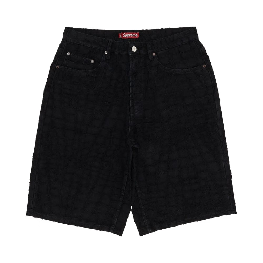Supreme Frayed Croc Baggy Denim Shorts Black