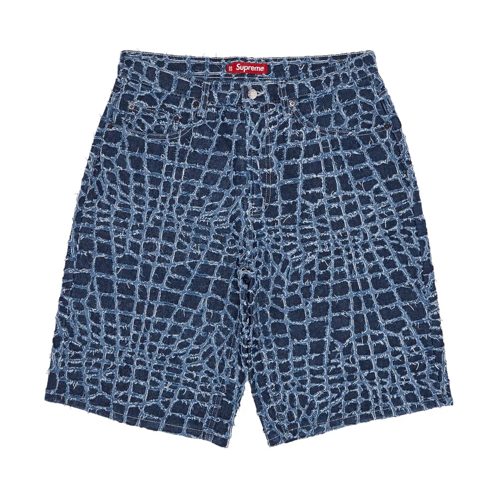 Supreme Frayed Croc Baggy Denim Shorts Indigo