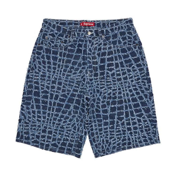 Supreme Frayed Croc Baggy Denim Shorts Indigo