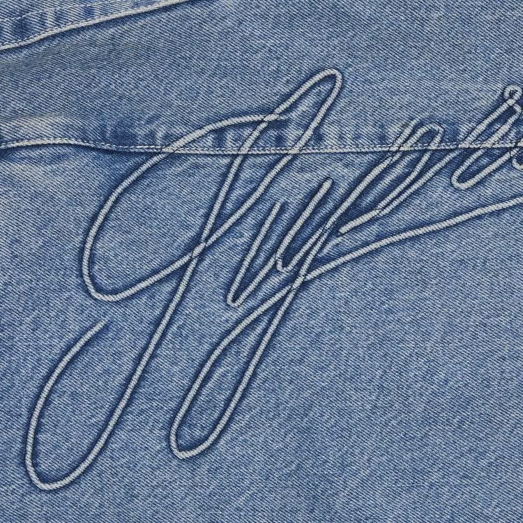 Supreme Script Baggy Denim Shorts Washed Indigo