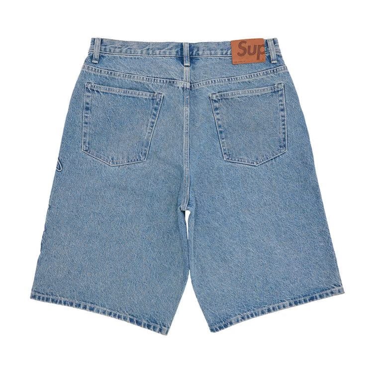 Supreme Script Baggy Denim Shorts Washed Indigo