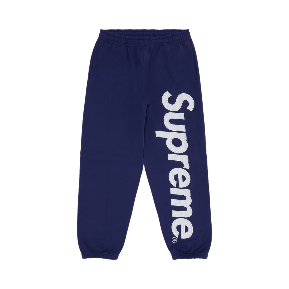 Supreme Satin Appliqué Sweatpant Washed Navy