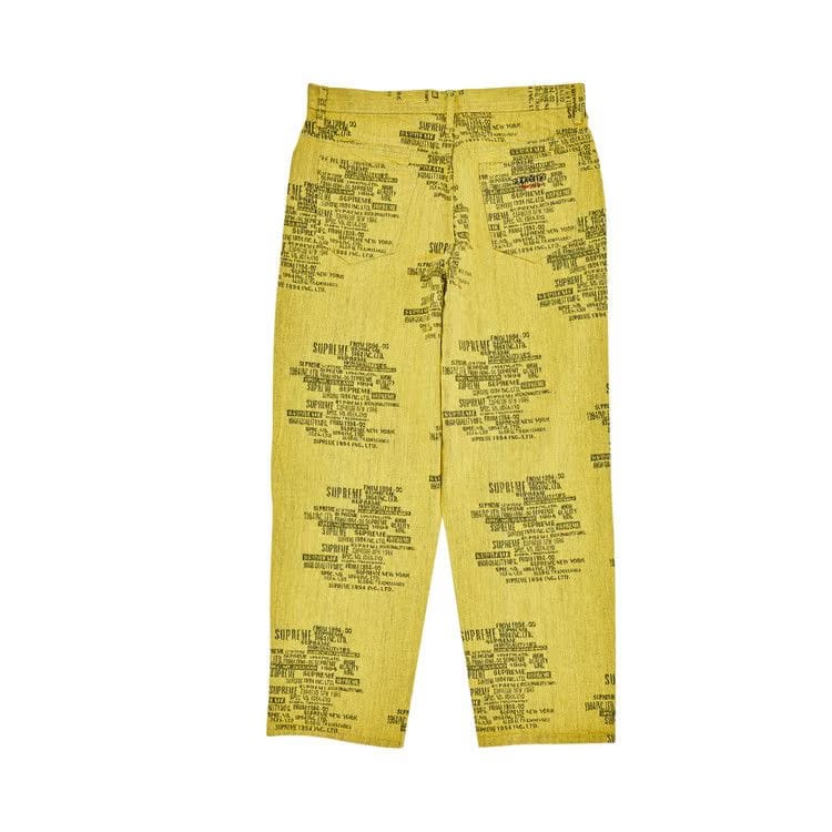 Supreme Trademark Jacquard Baggy Jean Washed Yellow