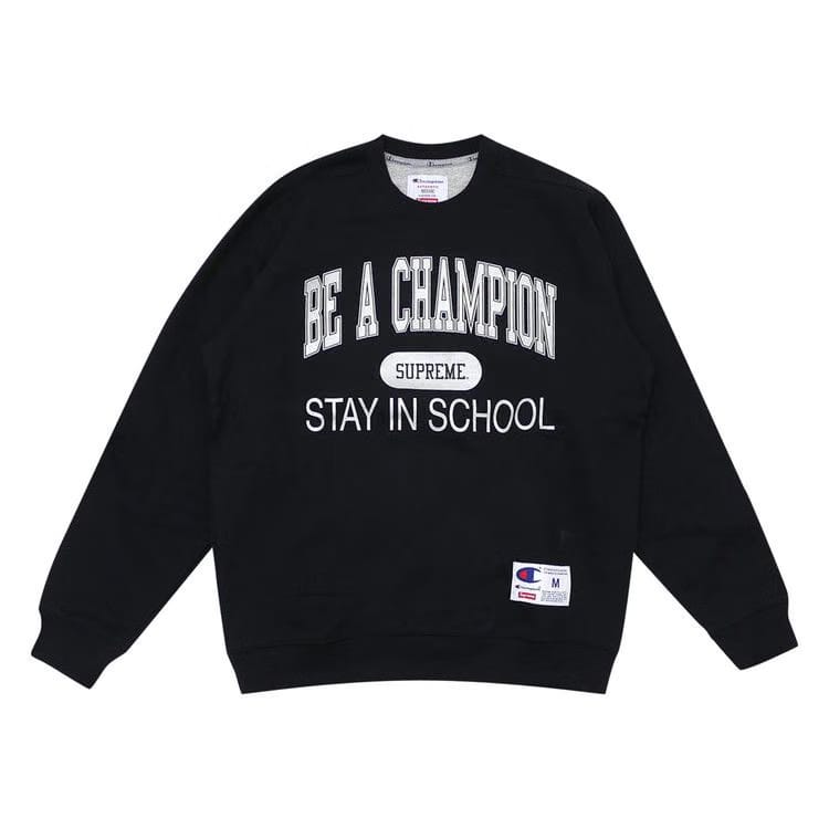 Supreme x Champion Stay In School Crewneck Black