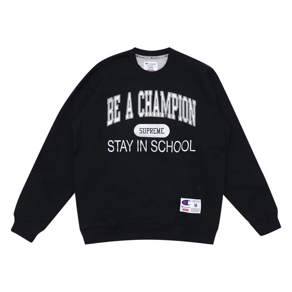 Supreme x Champion Stay In School Crewneck Black