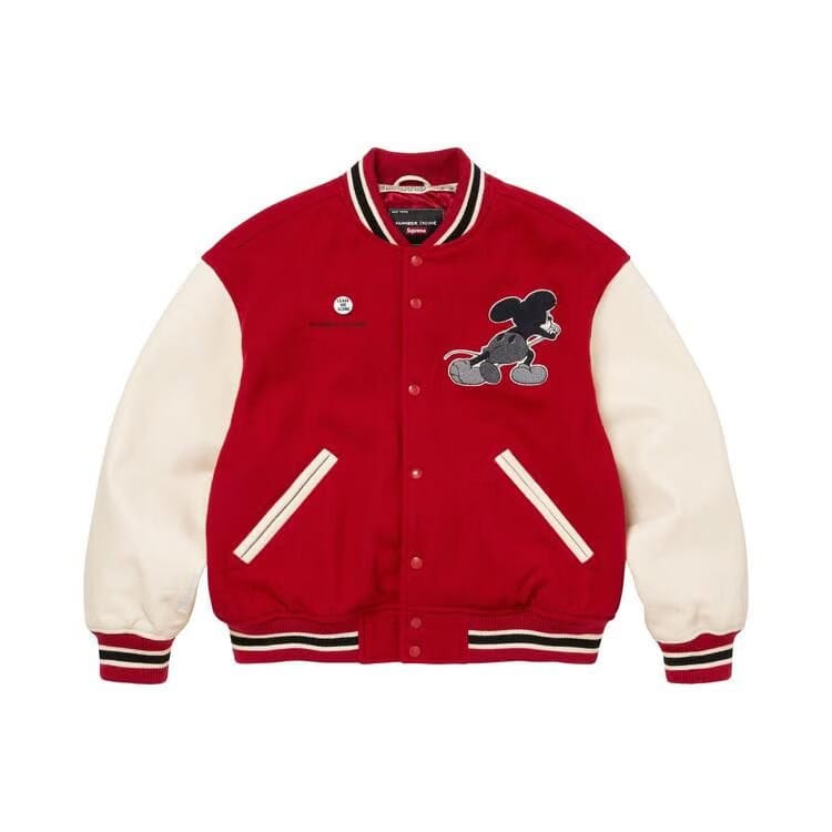 Supreme x Number (N)Ine x Mickey Mouse Varsity Jacket Red
