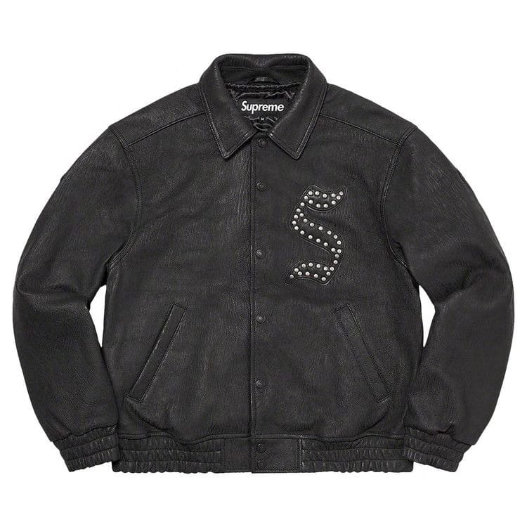 Supreme Pebbled Leather Varsity Jacket Black