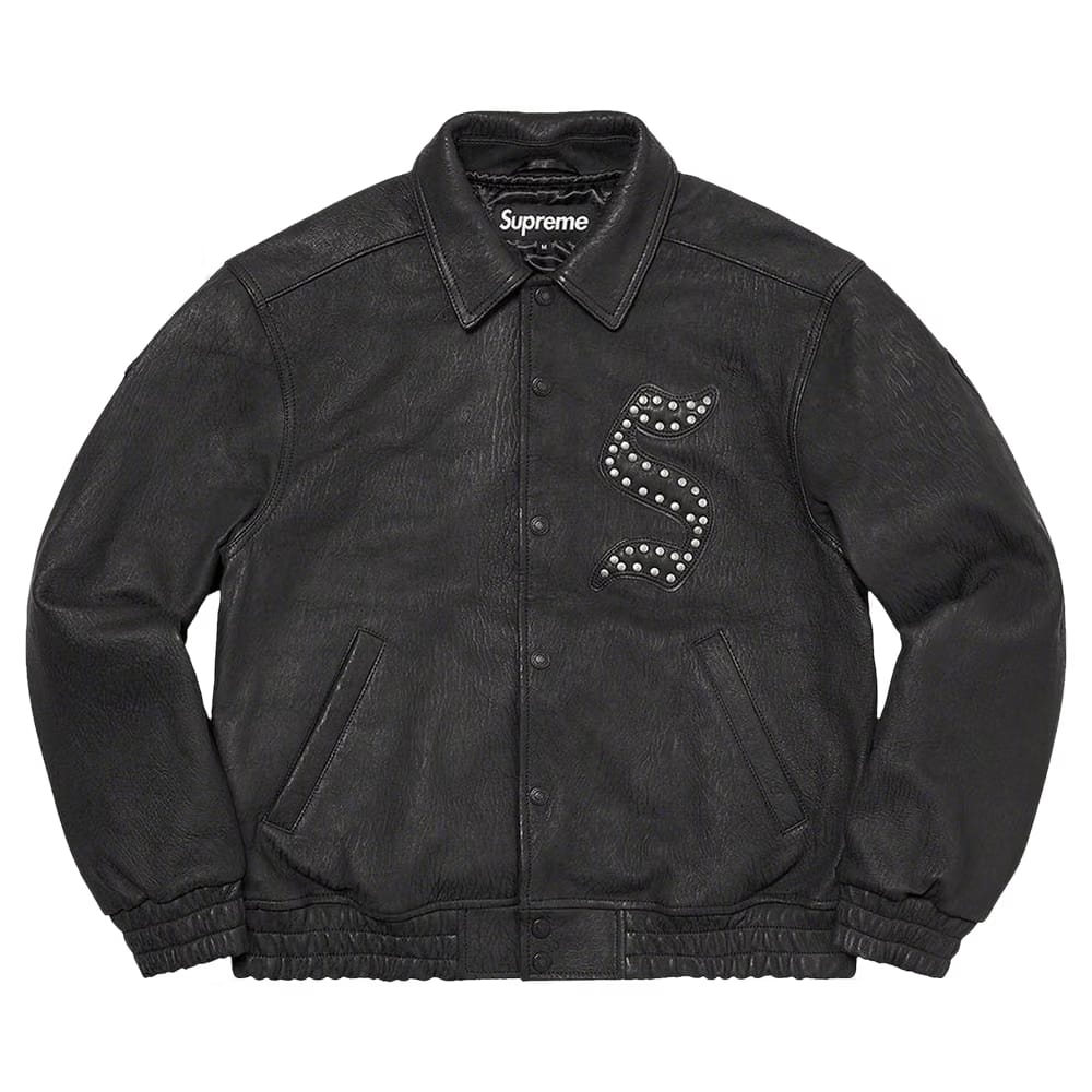 Supreme Pebbled Leather Varsity Jacket Black