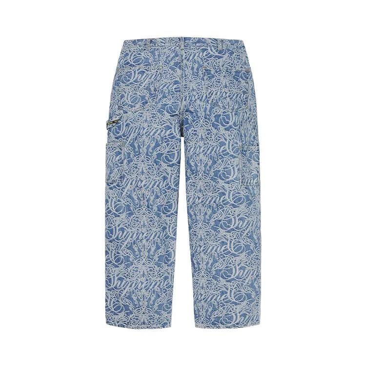 Supreme Script Jacquard Double Knee Denim Painter Pant Washed Blue