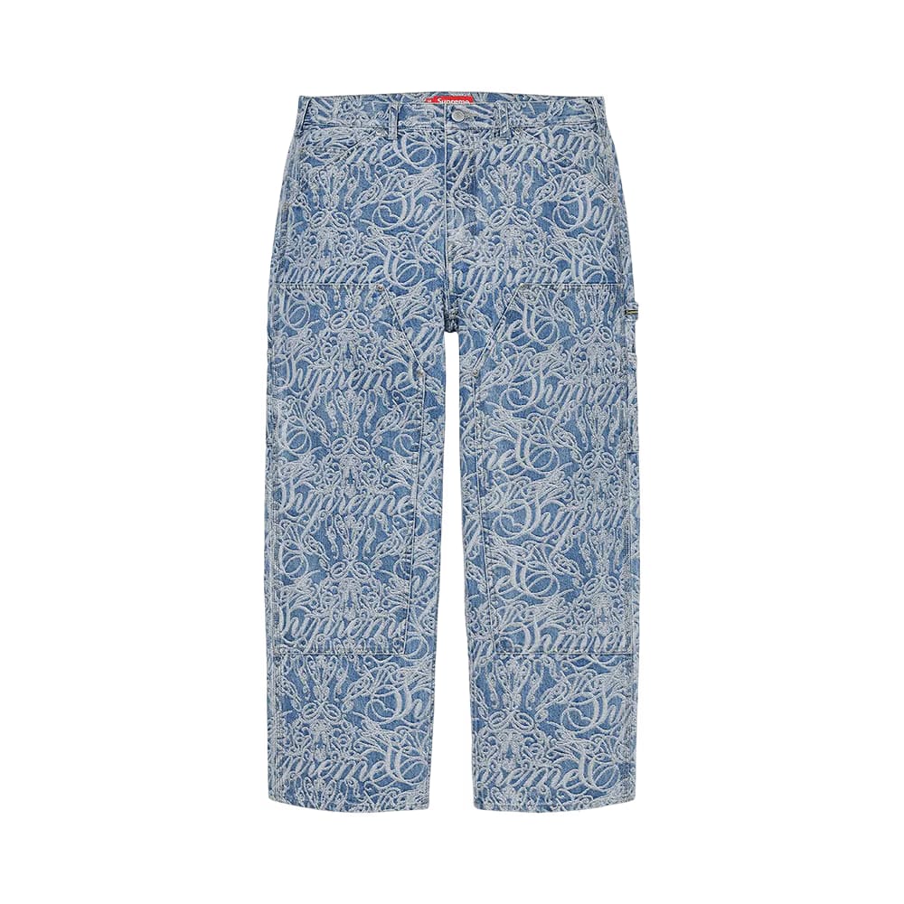 Supreme Script Jacquard Double Knee Denim Painter Pant Washed Blue