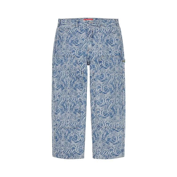 Supreme Script Jacquard Double Knee Denim Painter Pant Washed Blue