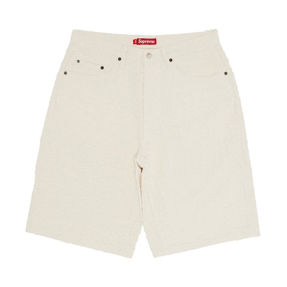 Supreme Frayed Croc Baggy Denim Shorts Natural
