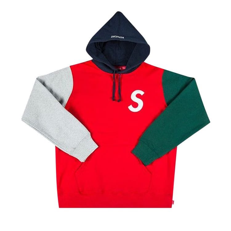 Supreme S Logo Colorblocked Hoodie Red