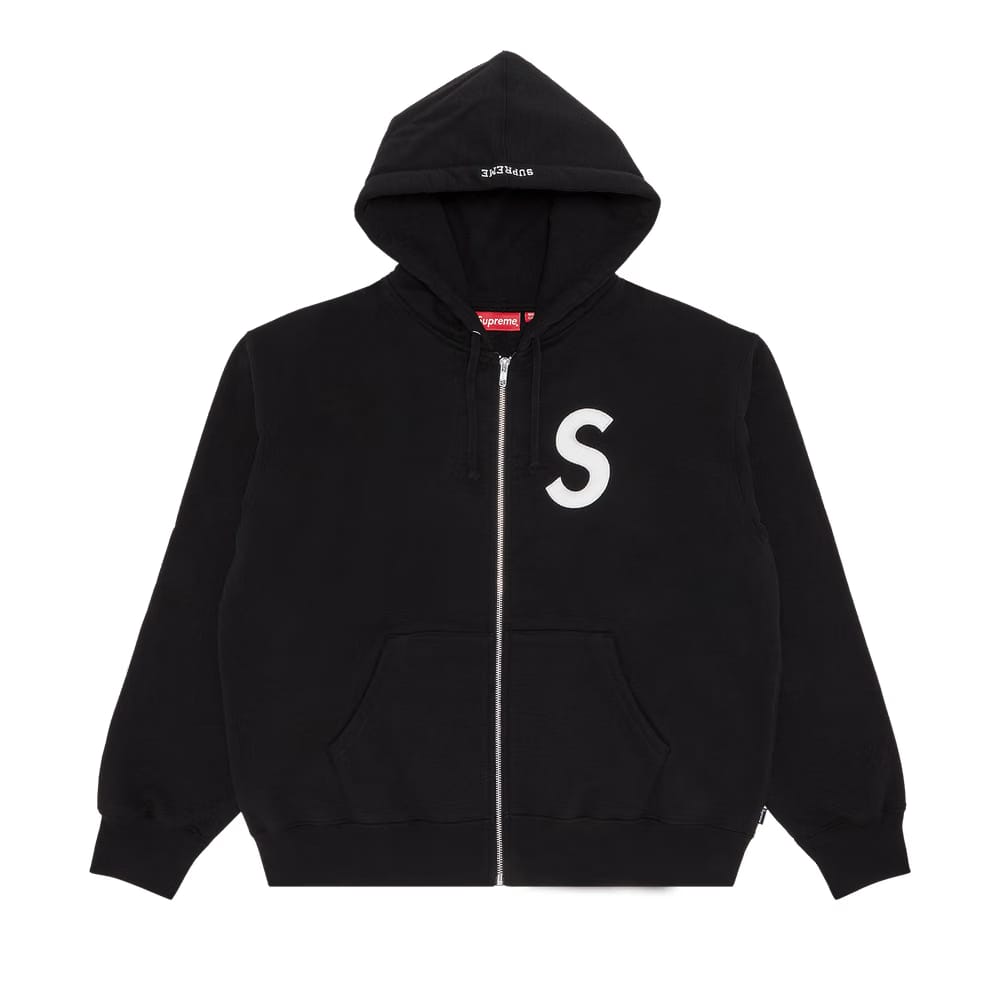 Supreme S Logo Zip Up Hoodie Black