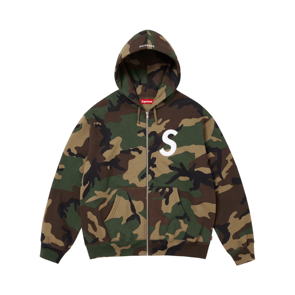 Supreme S Logo Zip Up Hoodie Woodland Camo