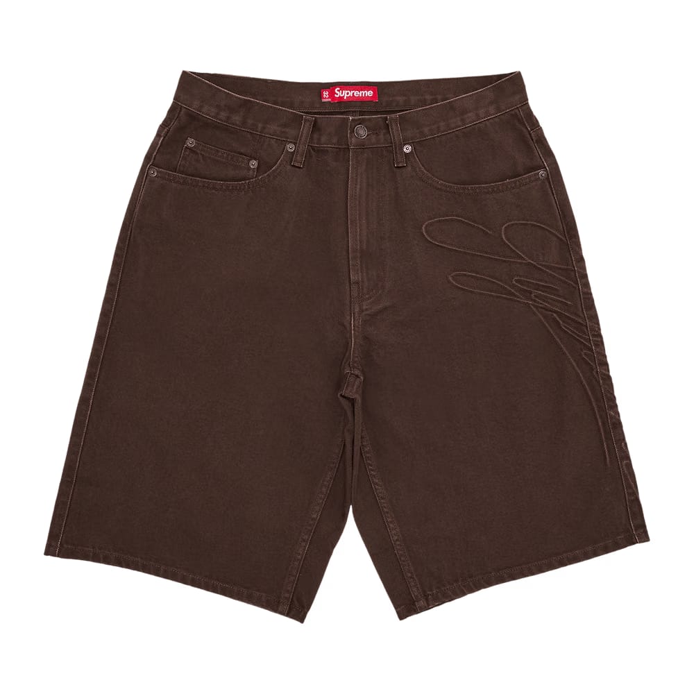 Supreme Script Baggy Denim Shorts Brown
