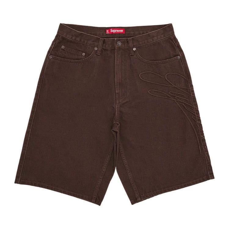 Supreme Script Baggy Denim Shorts Brown
