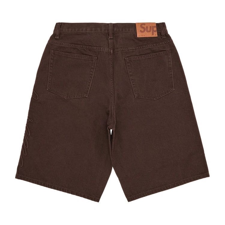 Supreme Script Baggy Denim Shorts Brown