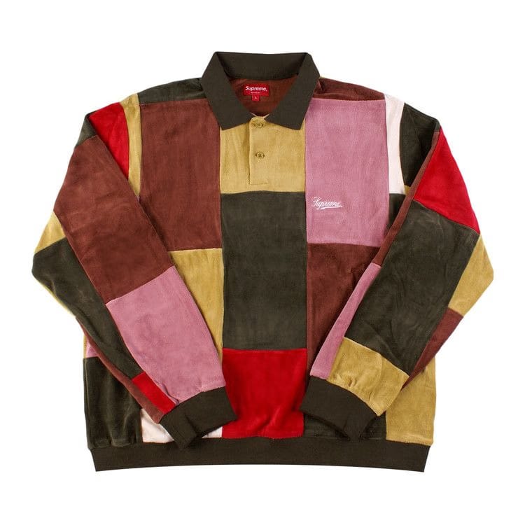 Supreme Patchwork Velour Long-Sleeve Polo Dark Olive