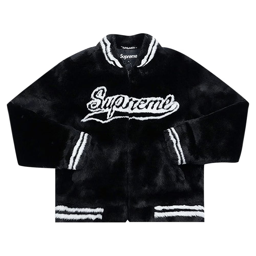 Supreme Faux Fur Varsity Jacket Black