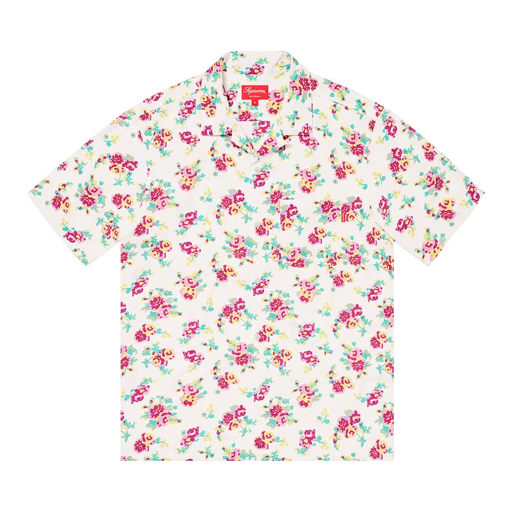 Supreme Floral Rayon Shorts-Sleeve Shirt White