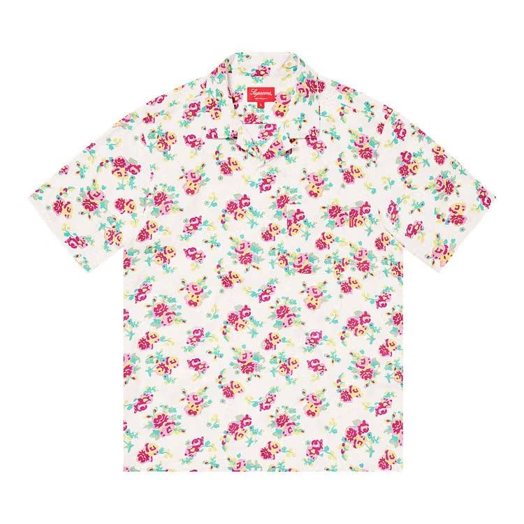 Supreme Floral Rayon Shorts-Sleeve Shirt White