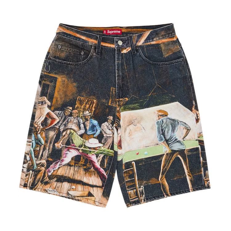 Supreme x Ernie Barnes Baggy Denim Shorts Pool Hall