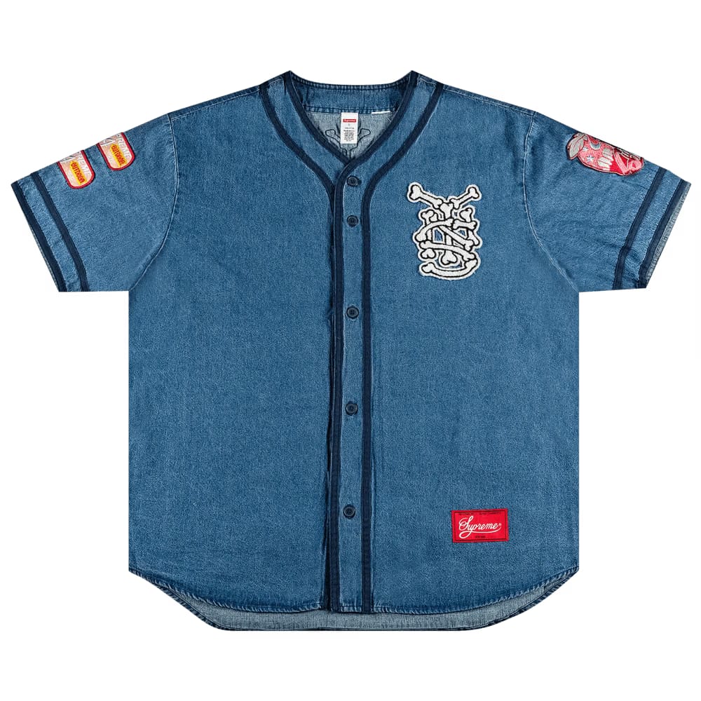 Supreme Patches Denim Baseball Jersey Denim