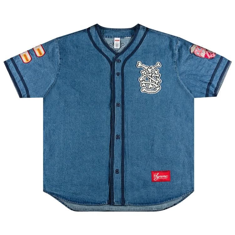 Supreme Patches Denim Baseball Jersey Denim