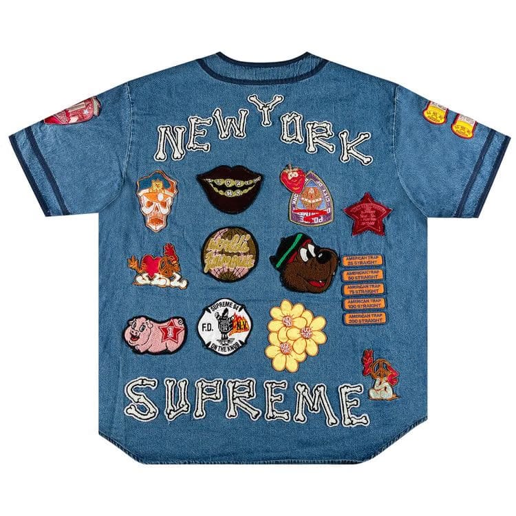 Supreme Patches Denim Baseball Jersey Denim