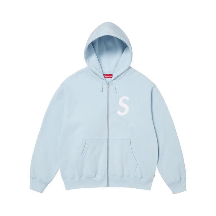 Supreme S Logo Zip Up Hoodie Light Blue