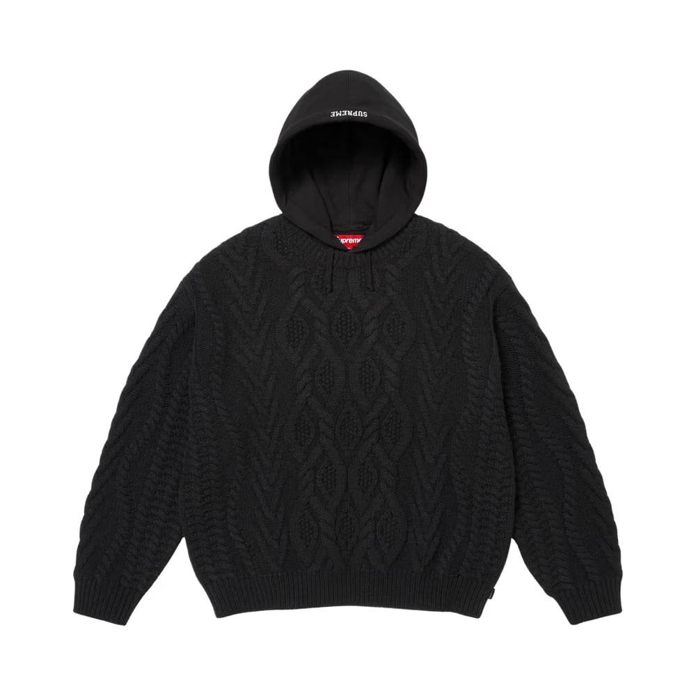 Supreme Cable Hooded Sweater Black