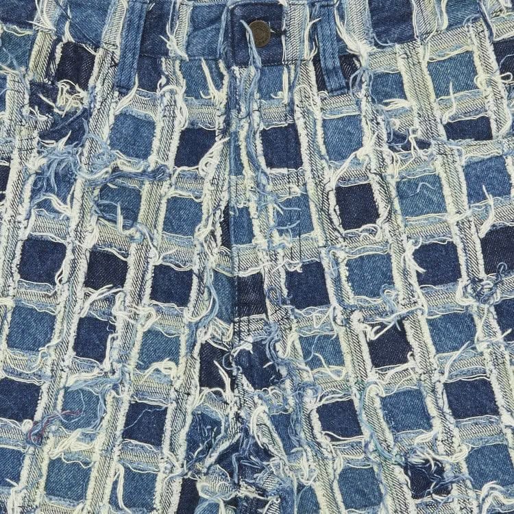 Supreme Frayed Patchwork Baggy Denim Shorts Washed Blue