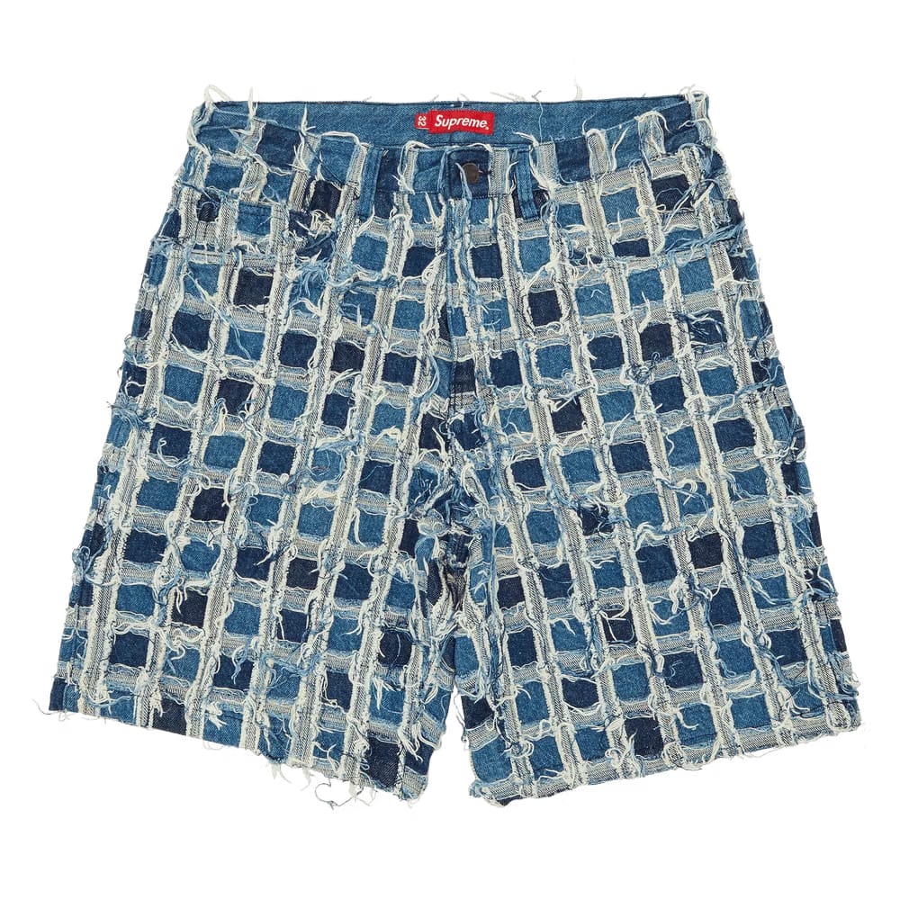 Supreme Frayed Patchwork Baggy Denim Shorts Washed Blue