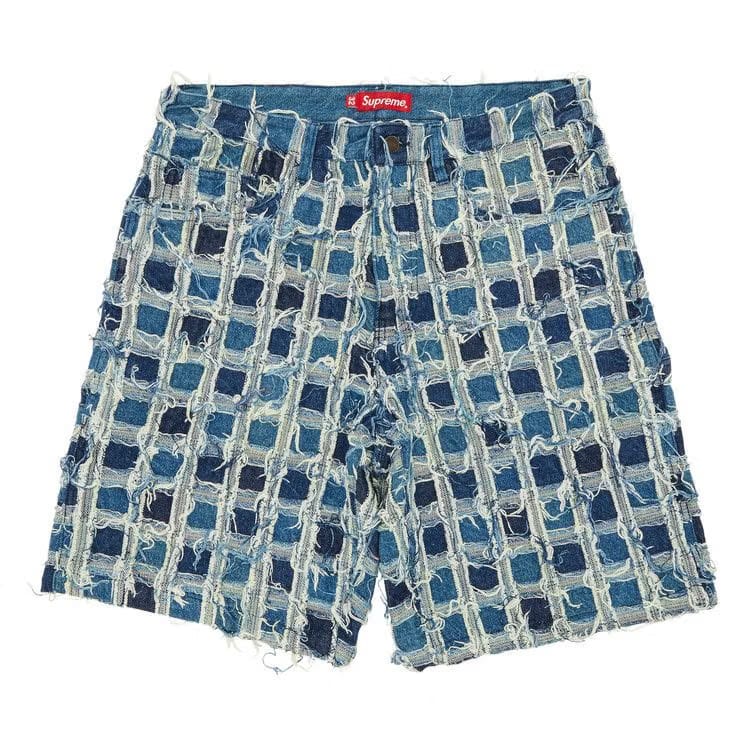 Supreme Frayed Patchwork Baggy Denim Shorts Washed Blue