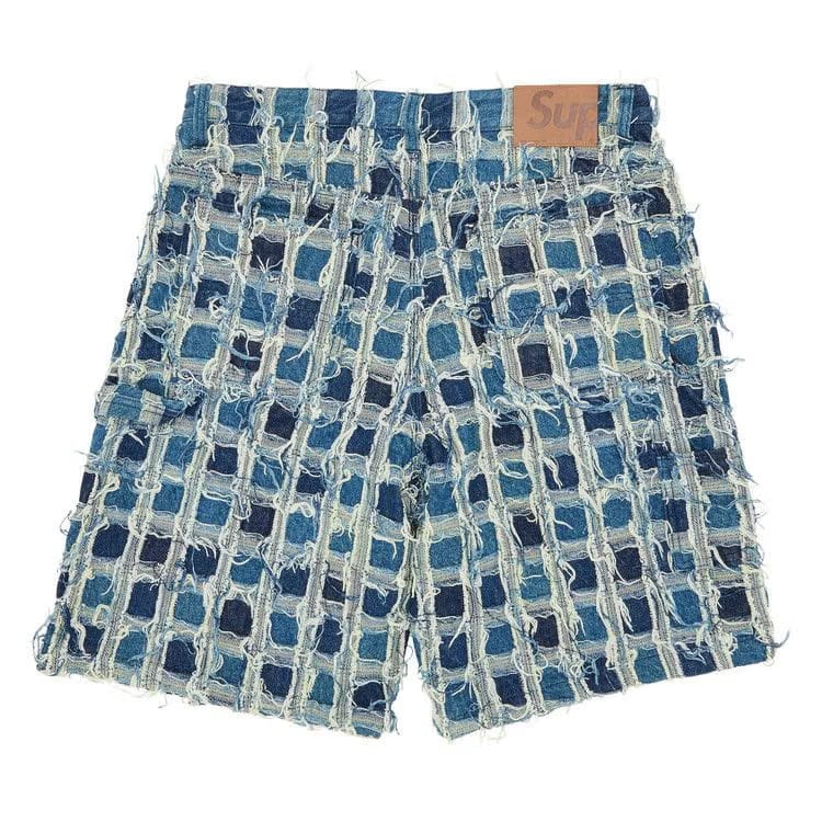 Supreme Frayed Patchwork Baggy Denim Shorts Washed Blue