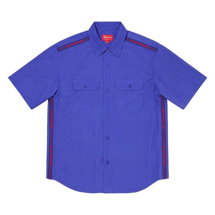 Supreme Logo Rib Shorts-Sleeve Work Shirt Dusty Royal